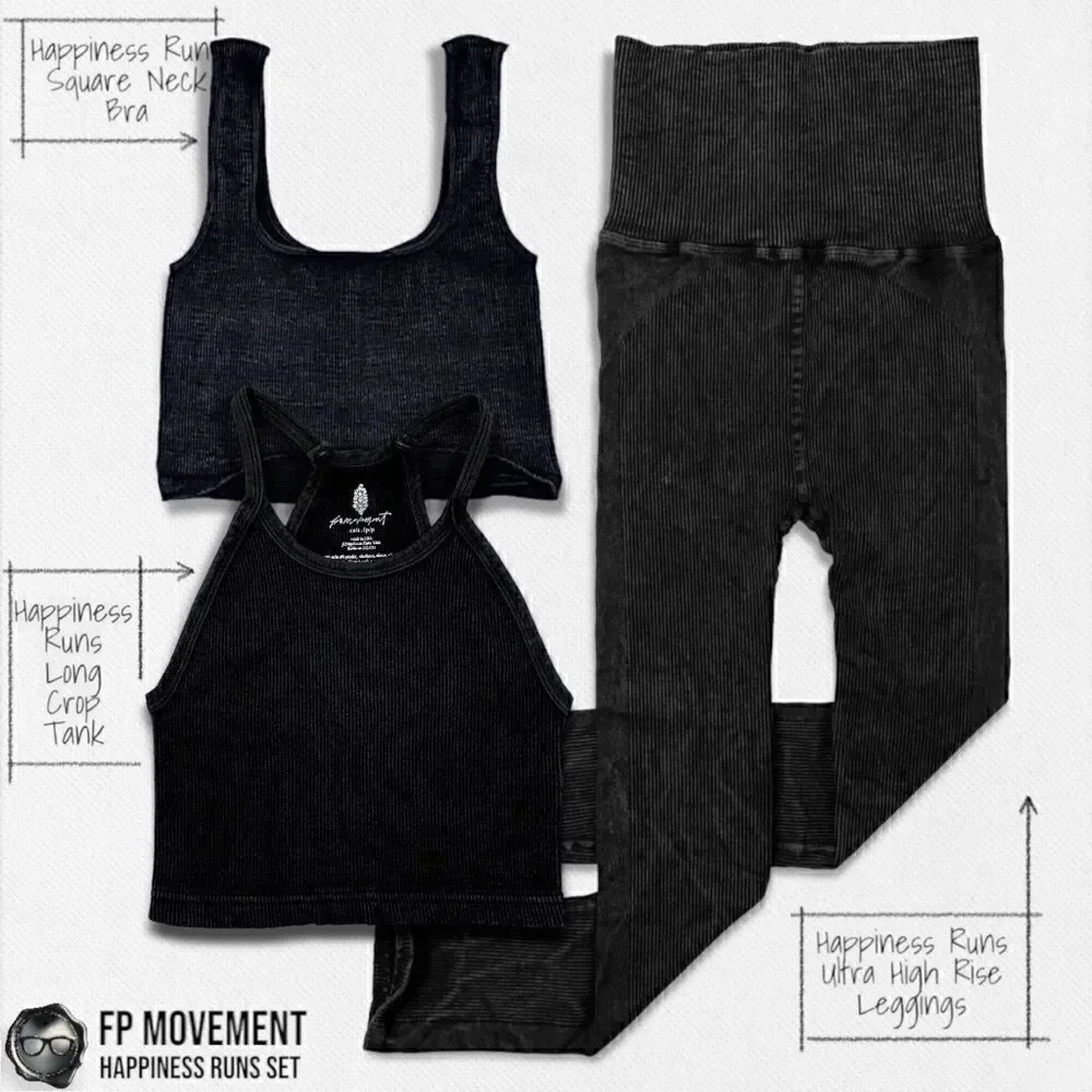 FP MOVEMENT HAPPINESS RUNS SQUARE NECK BRA + LONG TANK + HIGH RISE LEGGING BLACK - Picture 3 of 12